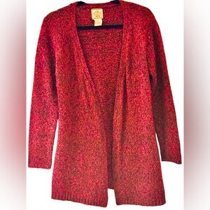 “AMI” Open-Front Soft Red Knarled Cardigan